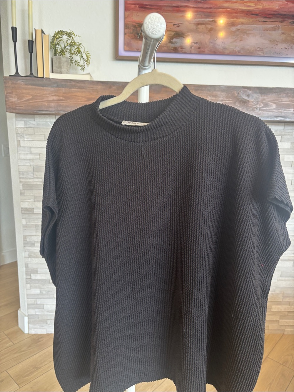 Zenana Outfitters Black Waffle-Knit Crewneck top and pants set
